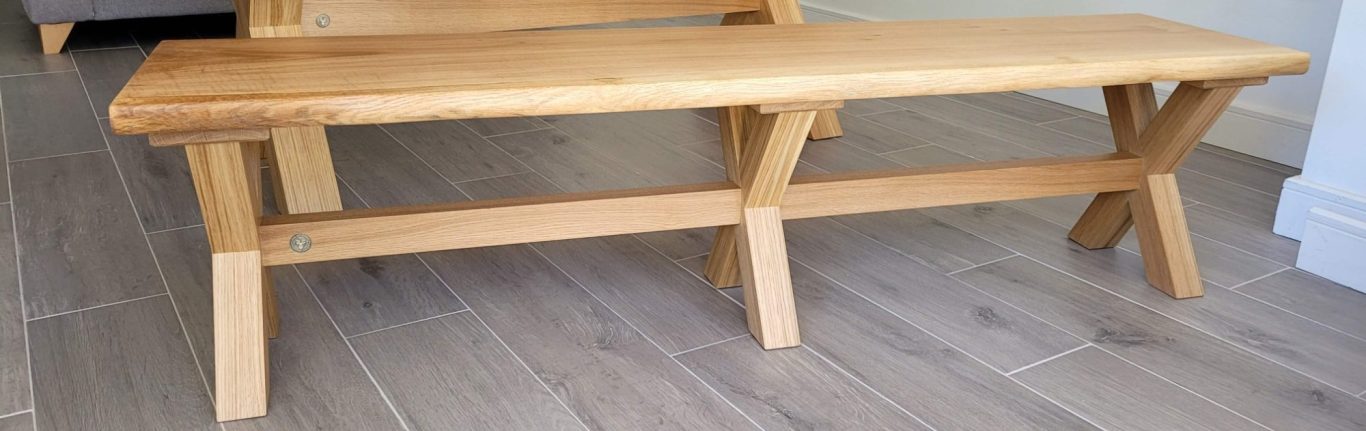 English Oak bench x leg side