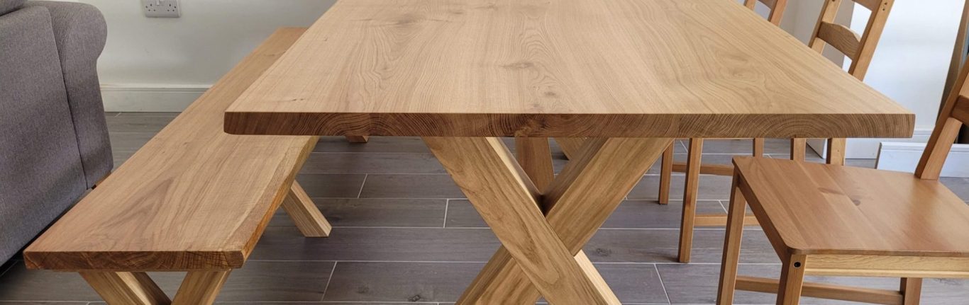 English Oak X leg dining table side view