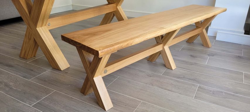 English Oak x leg bench